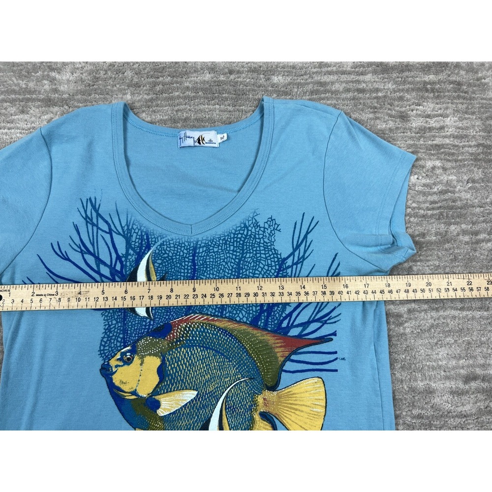 Guy Harvey T-Shirt Womens XL Blue Tropical Fish Graphic Lettuce Hem Scoop Neck - Picture 4 of 10